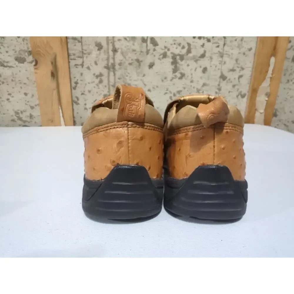 Justin 192 Mens Size 9 Brown Tan Ostrich Leather Loafer Low Top Comfort Shoes